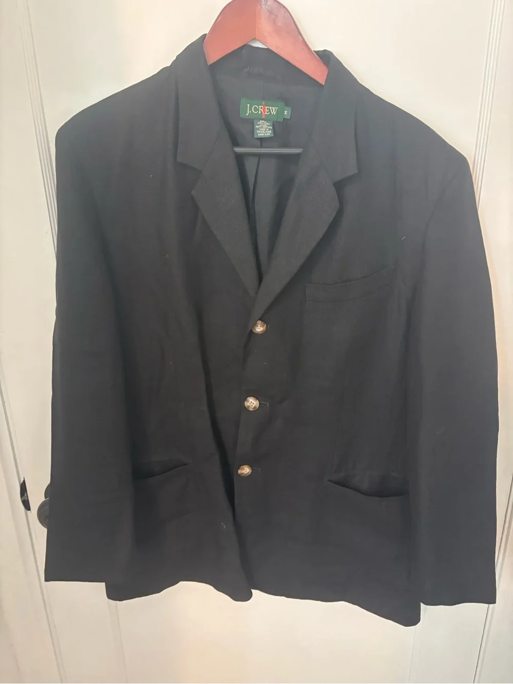 Vintage JCrew Linen Men's Black Blazer - Classic Three-Button